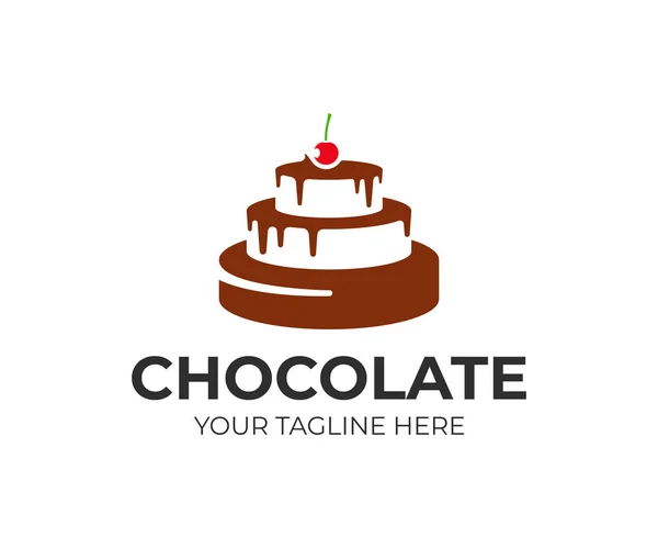 Chocolate cake with cherry logo design. Pastry shop vector design. Bake shop logotype