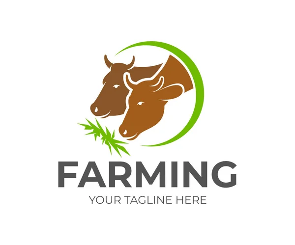 Landwirtschaft Viehzucht Viehzucht Und Kühe Fressen Heu Kreis Logo Design — Stockvektor