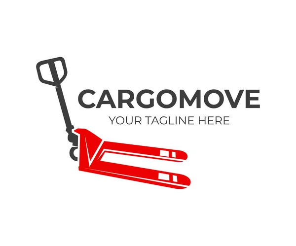 Camion Palet Mână Pentru Mișcare Marfă Design Logo Serviciu Livrare — Vector de stoc