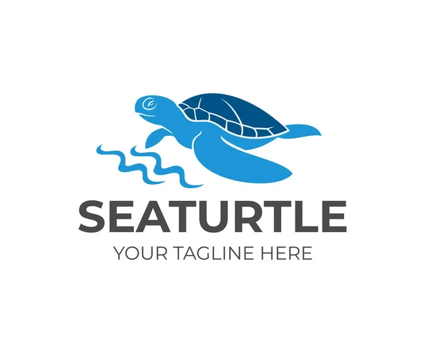Sea Turtle Coastline Waves Logo Design Animal Wildlife Sea Life — Stock Vector