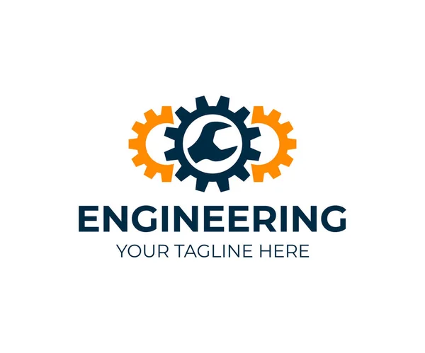 Інженерія Шестерні Гайковий Ключ Дизайн Логотипу Ремонт Сервіс Промисловість Промисловість — стоковий вектор
