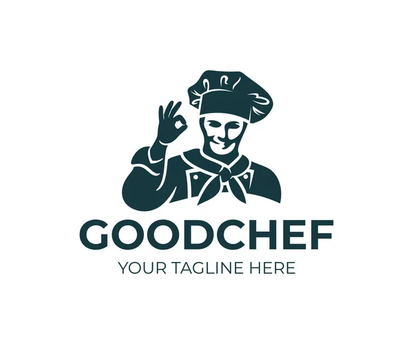 Chef Cuisinier Casquette Montre Geste Logo Design Cuisine Restaurant Snack — Image vectorielle