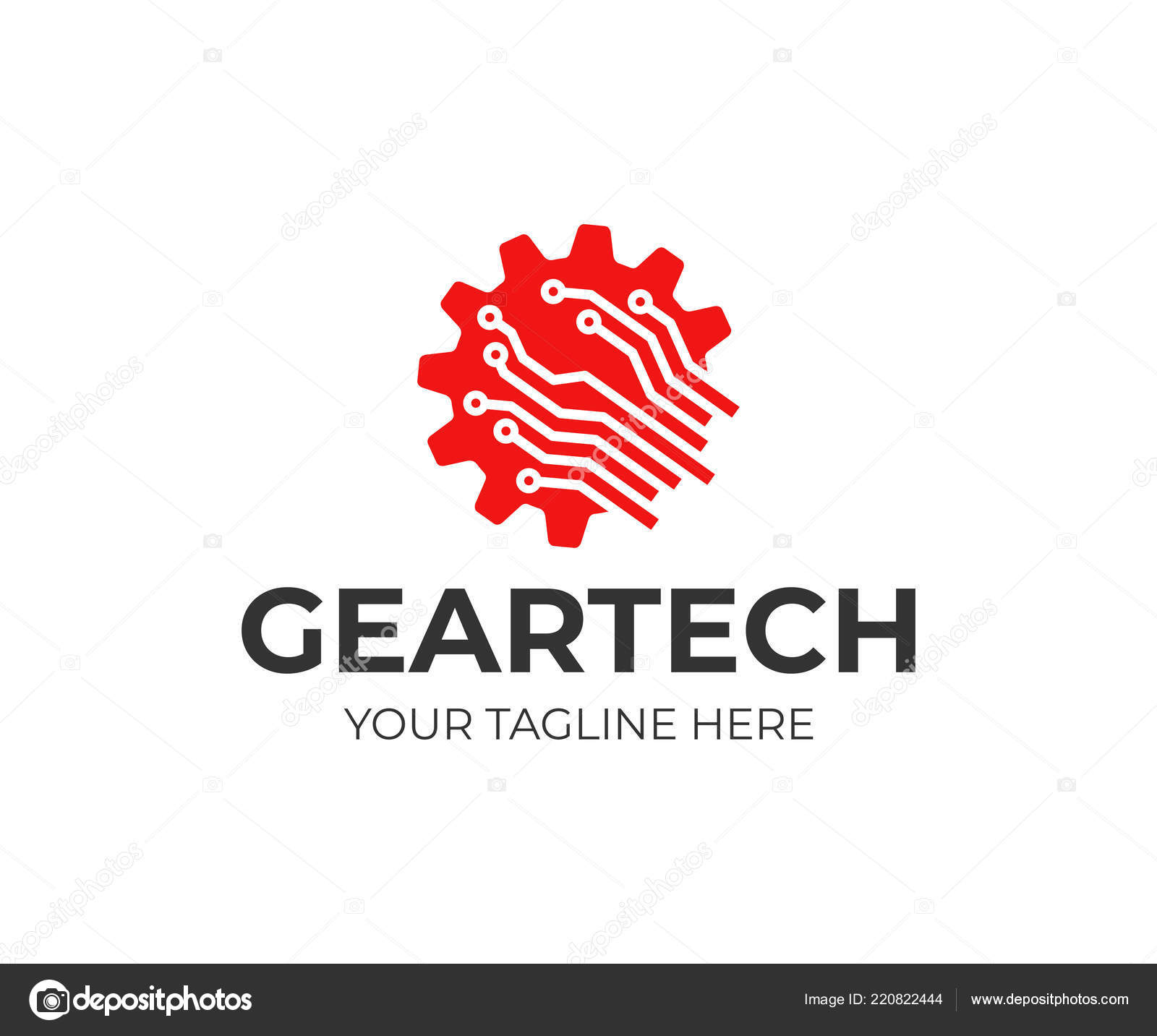 Gear Technology Logo Design Cogwheel Circuit Lines Vector Design