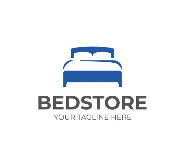 枕や布団のロゴデザインとダブルベッド 寝室の家具のベクトルのデザイン マットレス ロゴタイプ — ストックベクタ