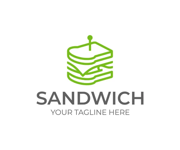 线性三明治徽标设计 快餐矢量设计 三明治配芝士 火腿和生菜标识 — 图库矢量图片