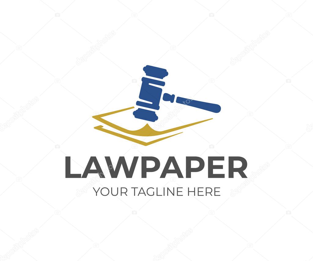 Legal documents logo design. Law papers and law gavel vector design. Attorney logotype