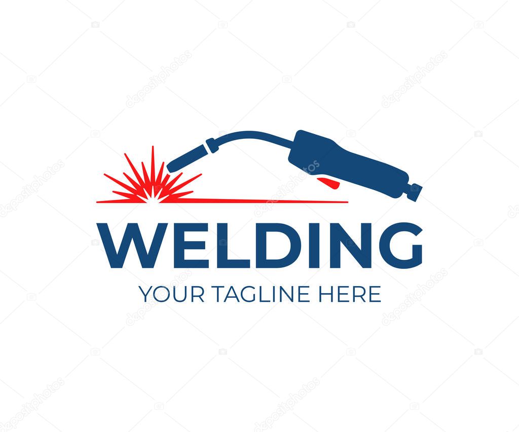 Welding torch with spark logo design. Welder tool vector design. Welding work logotype