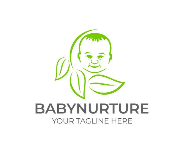 Bebê Círculo Com Folhas Design Logotipo Maternidade Parto Bebê Recém — Vetor de Stock