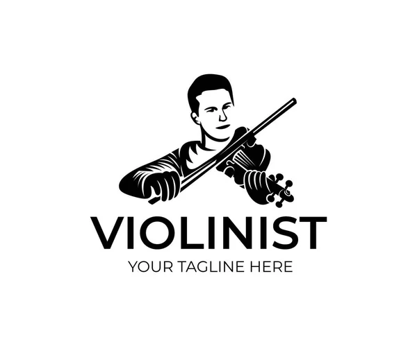 Violinista Uomo Che Suona Violino Logo Design Strumento Musicale Scuola — Vettoriale Stock
