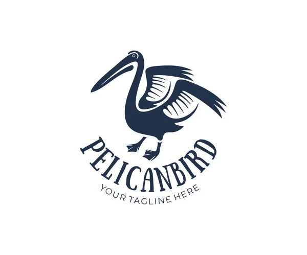 Pelican Bird Raised Wings Logo Design Animal Wildlife Nature Water — Stock Vector