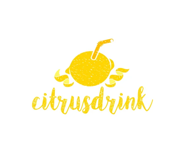 Zitrone Zitrusfrüchte Zitrusgetränk Schale Und Trinkröhre Grunge Stil Logo Design — Stockvektor