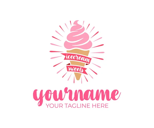 Ice Cream Sweet Food Candy Ribbon Retro Vintage Style Logo — Stock Vector