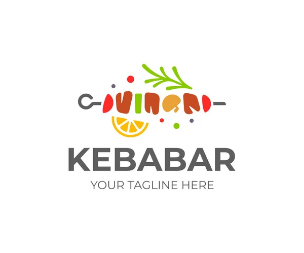 Shish Kebab Logo Design Broche Viande Avec Design Vectoriel Légumes — Image vectorielle