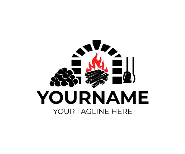 Fireplace Firewood Fire Bonfire Poker Shovel Logo Design Heating Interior — Stock Vector