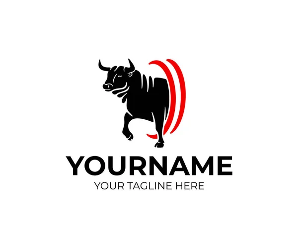 Bull Agresszív Goes Pet Állati Logo Design Farm Mezőgazdaság Tanyasi — Stock Vector