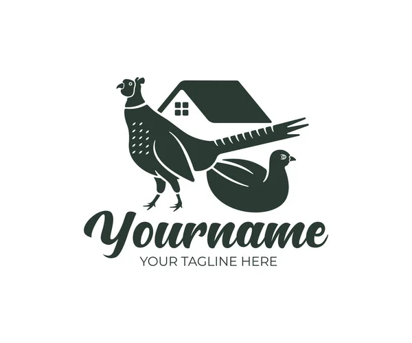 Sülün Kuş Erkek Dişi Sülün Çiftliği Logo Tasarımı Çiftlik Binası — Stok Vektör