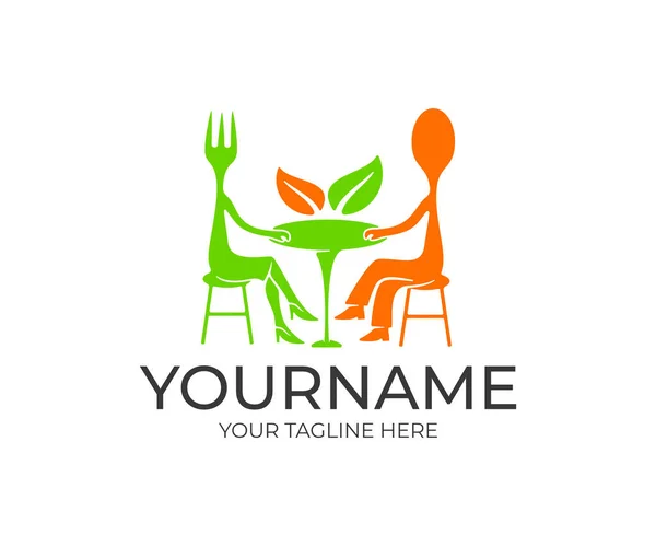 Fork Spoon Personagem Desenho Animado Sentado Mesa Restaurante Design Logotipo —  Vetores de Stock