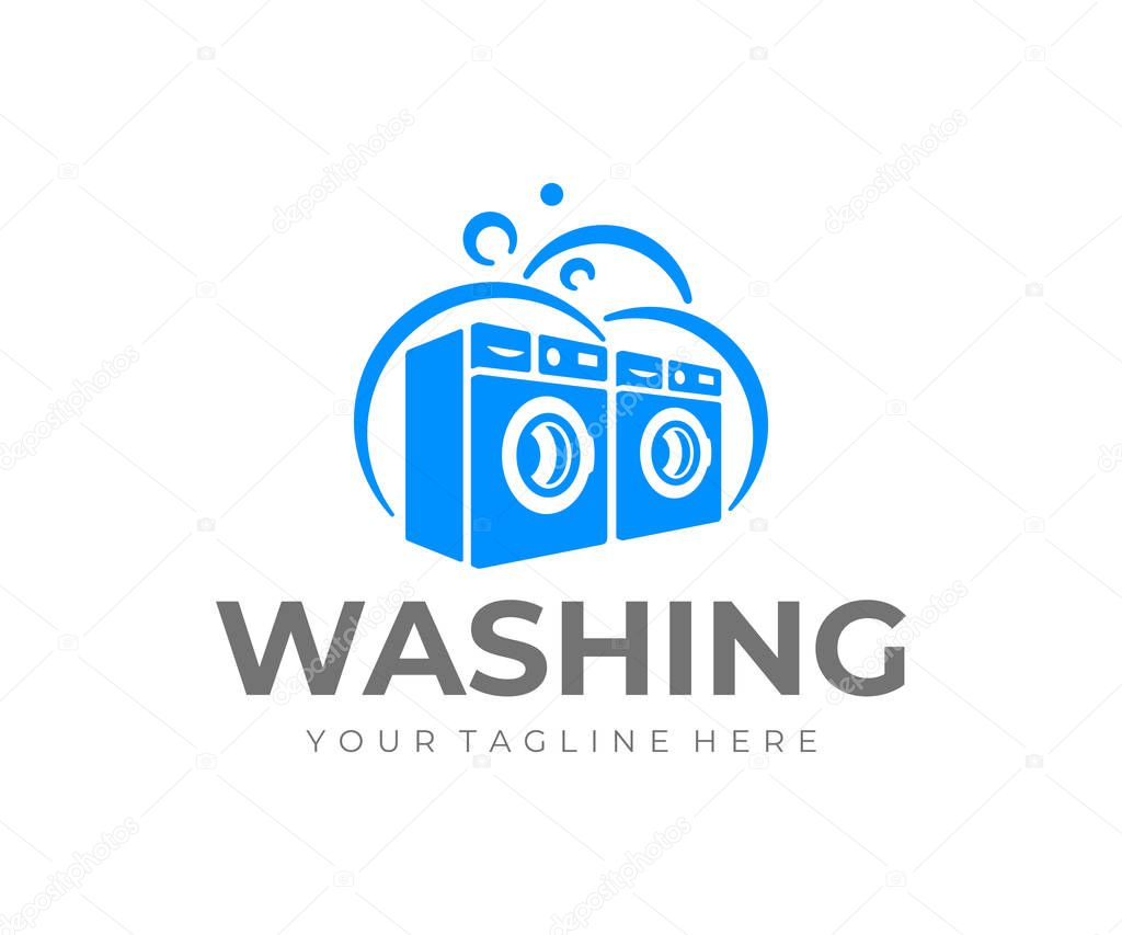 Commercial laundry logo design. Washing machine vector design. Laundromat logotype