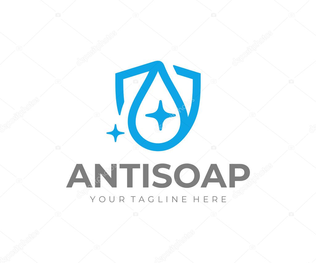 Antiseptic liquid logo design. Drop and shield vector design. Hand disinfectant logotype