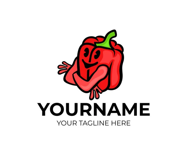Kartun Lada Merah Karakter Desain Logo Makanan Organik Sayuran Makanan - Stok Vektor
