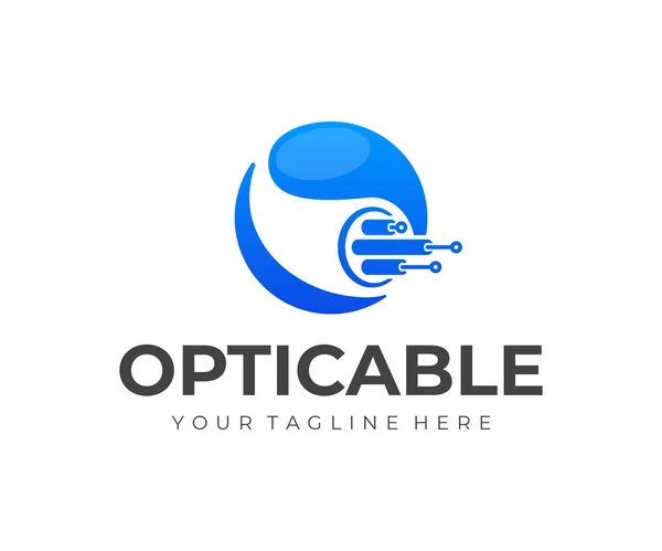 Optik Fiber Kablo Logo Tasarımı Internet Bağlantısı Vektör Tasarımı Telekomünikasyon — Stok Vektör