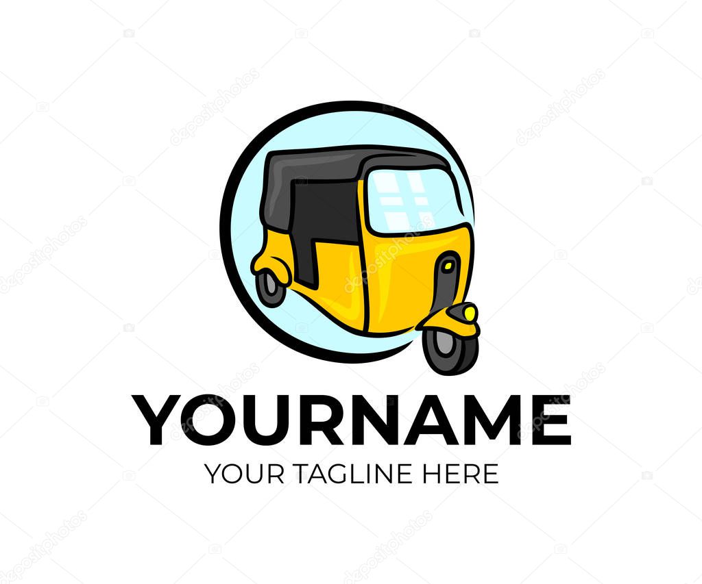 Auto rickshaw and rickshaw, transport and car, logo design. Vehicle in country India, Bangladesh and south-eastern asian, vector design and illustration