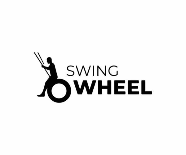 Rubber Band Swing Logo Ontwerp Opknoping Swing Wiel Met Kinderen — Stockvector