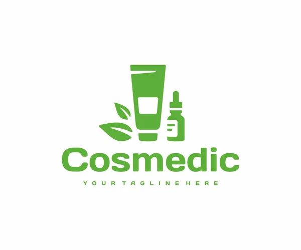 Doğal Kozmetik Krem Logosu Tasarımı Doğal Organik Güzellik Ürün Vektör — Stok Vektör
