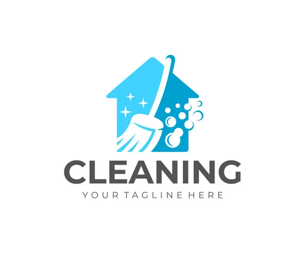 ハウスクリーニングとハウスクリーンアップサービス ロゴデザイン 衛生と清潔 ベクトルデザインとイラスト — ストックベクタ