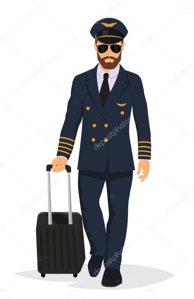 Airplane pilot captain walking