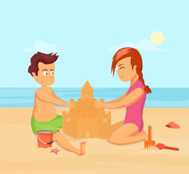 Sahilde kumda oynayan çocuklar