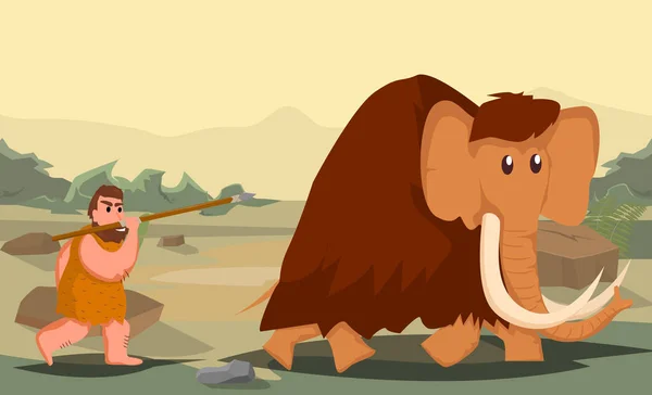 Caveman Chasse Mammouth — Image vectorielle