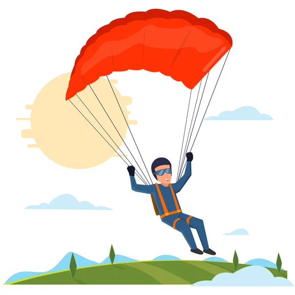 年轻的家伙降落伞跳跃 — 图库矢量图片