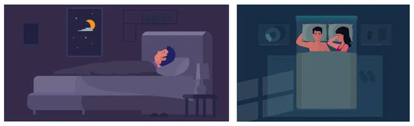 Чоловік Спить Ліжку — стоковий вектор