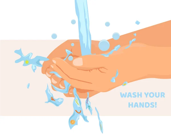 Washing Hands Removes Bacteria — Stock Vector