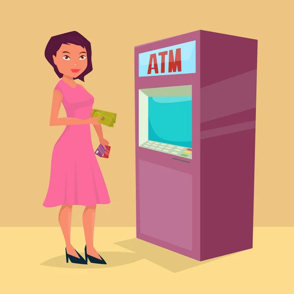 Frau Geldautomaten — Stockvektor