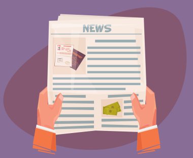 İş adamı gazete haberleri ile tutan eller