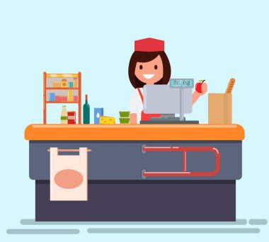 Kadın yazar kasa masasında