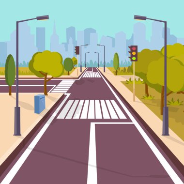 Ağaçlar ve boş yol şehir