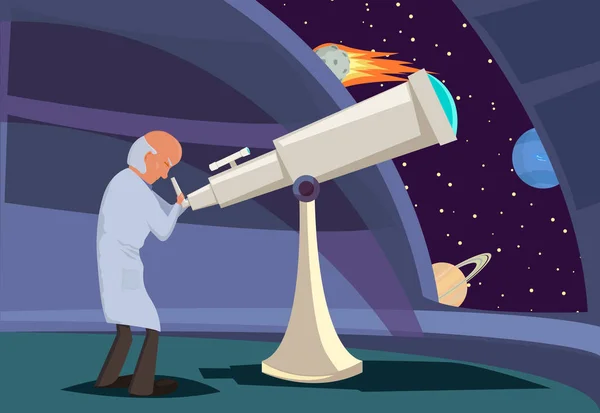 天文学者が望遠鏡を通して見る — ストックベクタ