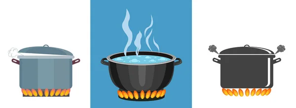 炉子上烧开的锅 — 图库矢量图片