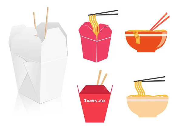 Chinese Food Box Dengan Mie Dan Sumpit - Stok Vektor