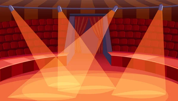 Cirkusz Rajzfilm Arénában Projektor Lámpák — Stock Vector
