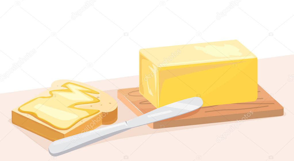 Bread and butter on table