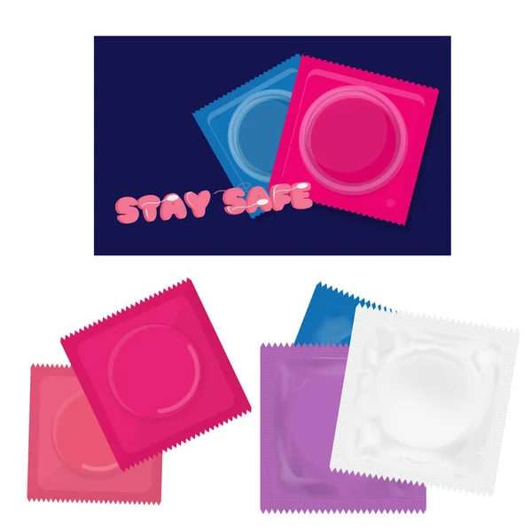 避孕套包装不同颜色 — 图库矢量图片