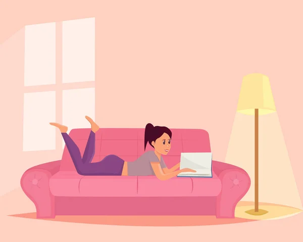 Mädchen Entspannt Sich Auf Einem Sofa — Stockvektor