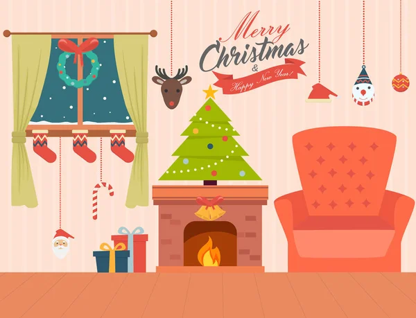 Boże Narodzenie Urządzone Wnętrze Domu — Wektor stockowy