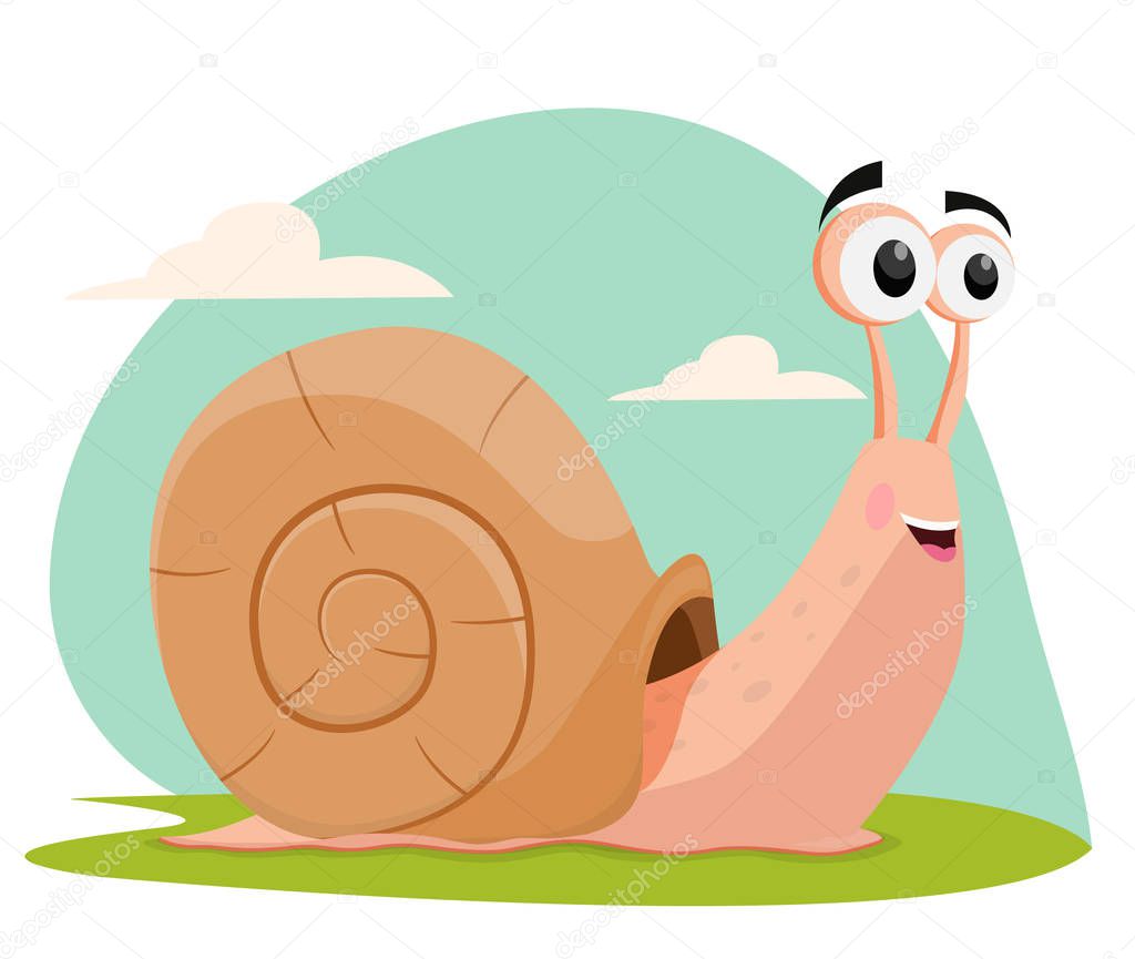 Cute snail on grass cartoon 