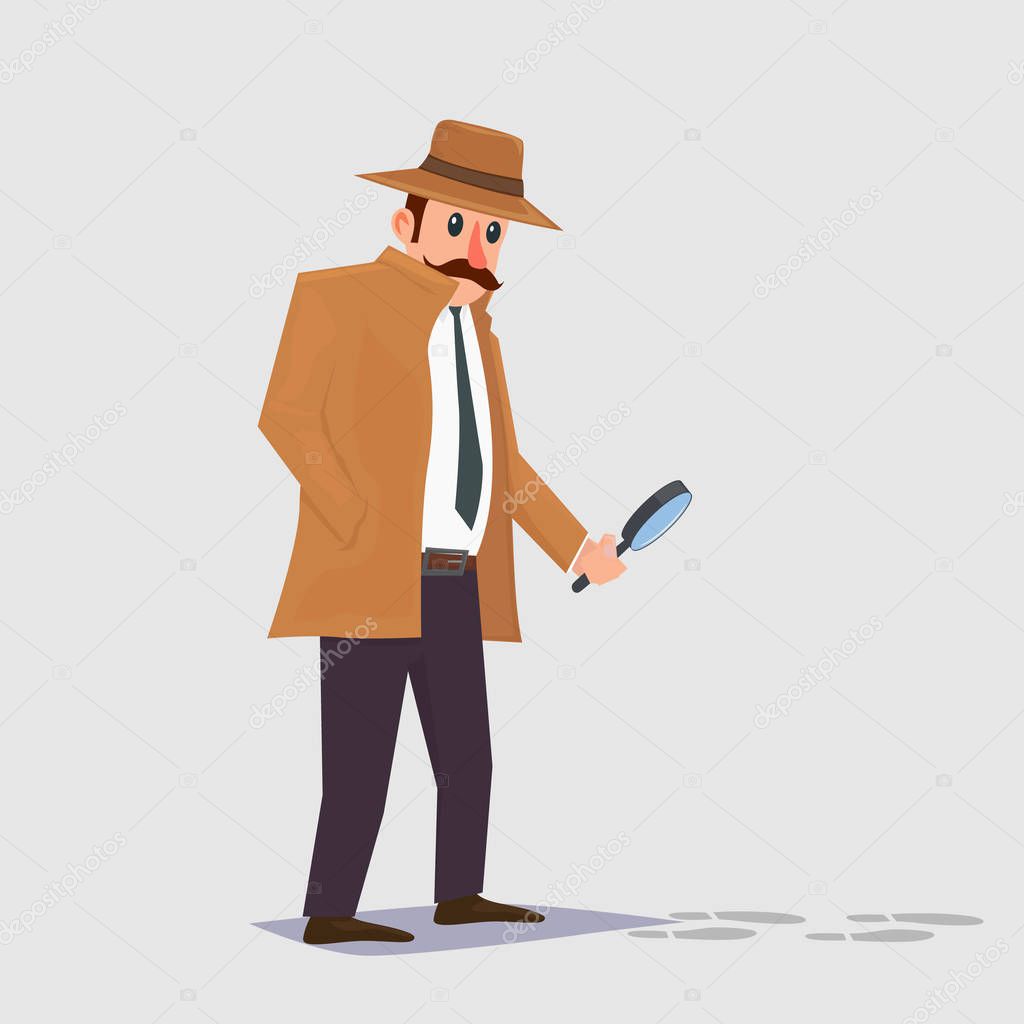 Detective looking through magnifying glass