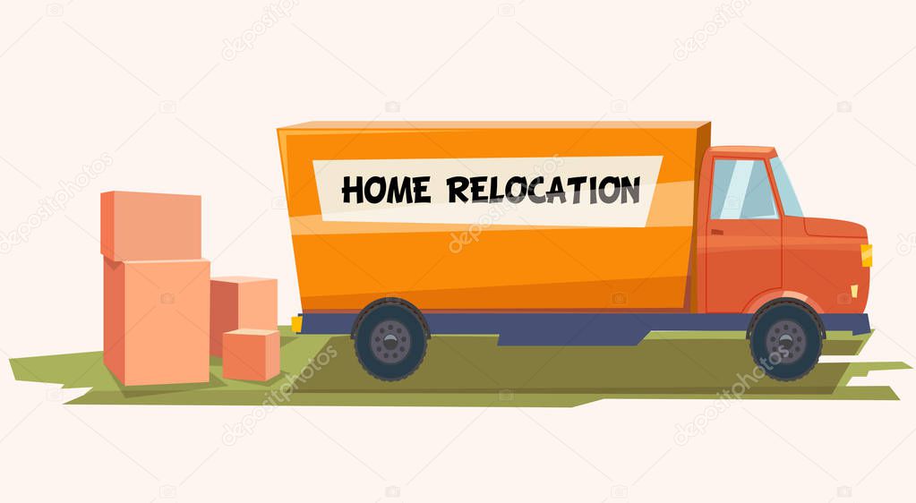 Home relocation truck with cardboard crates
